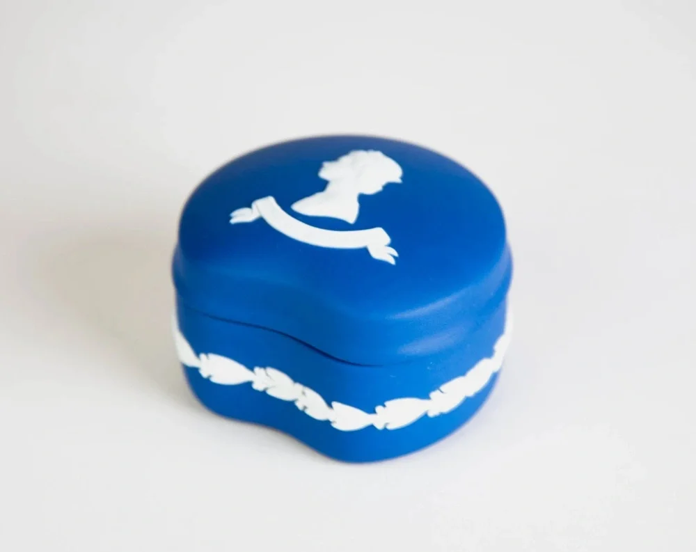 Wedgwood | Royal Blue Jasperware Queen Elizabeth Silver Jubilee Bean Box & Lid